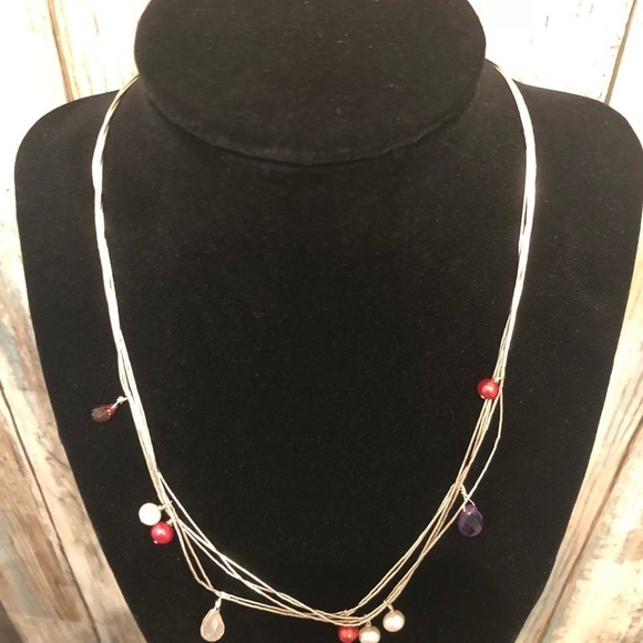 🌹 Silver necklace with stone droplets - Picture 3 of 6